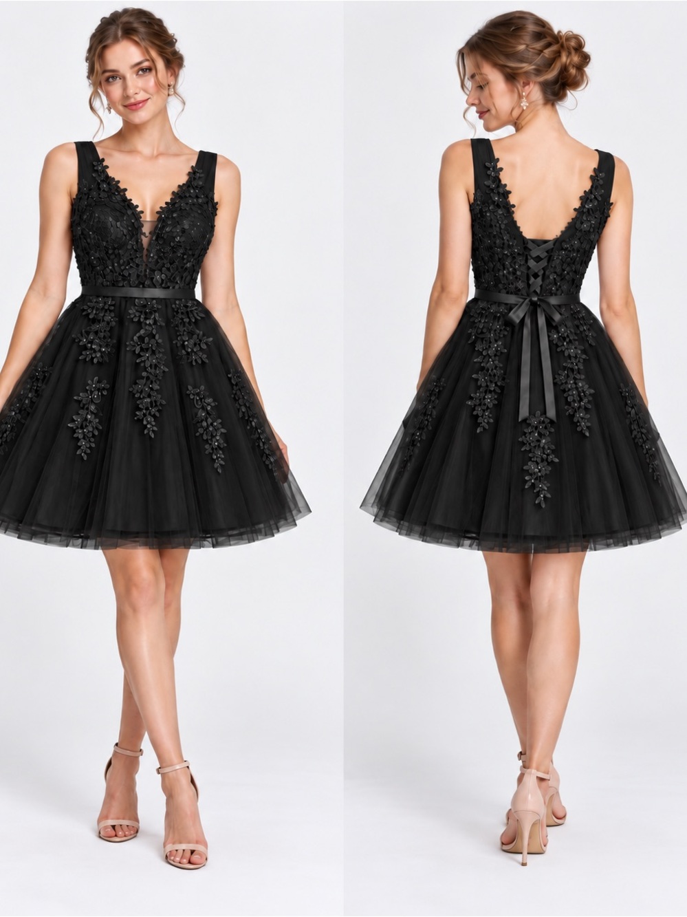 NWT Navy Floral Appliqué Tulle Dress, 2/4